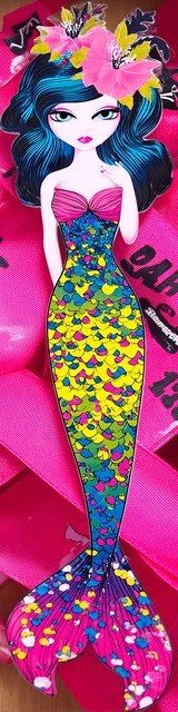 Free colorful bookmark featuring a standing mermaid